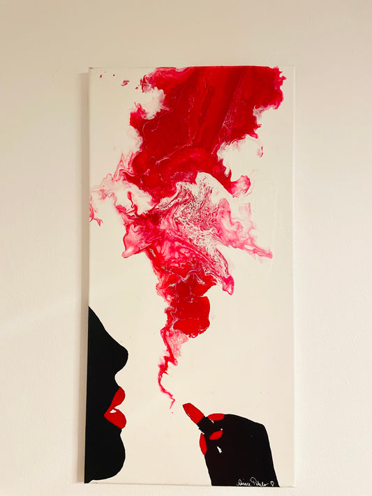 Acrylbild red Lipstick 30x60 Pouring Gemälde