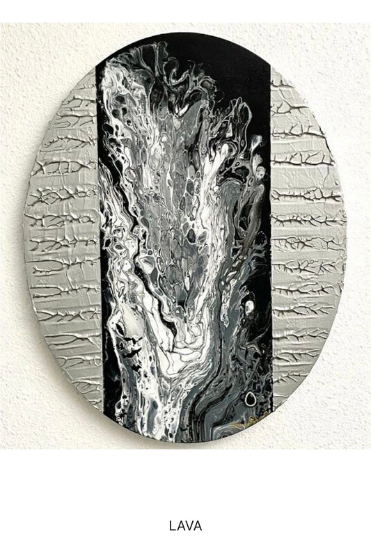Acrylbild Lava Silber schwarz Pouring und Struktur