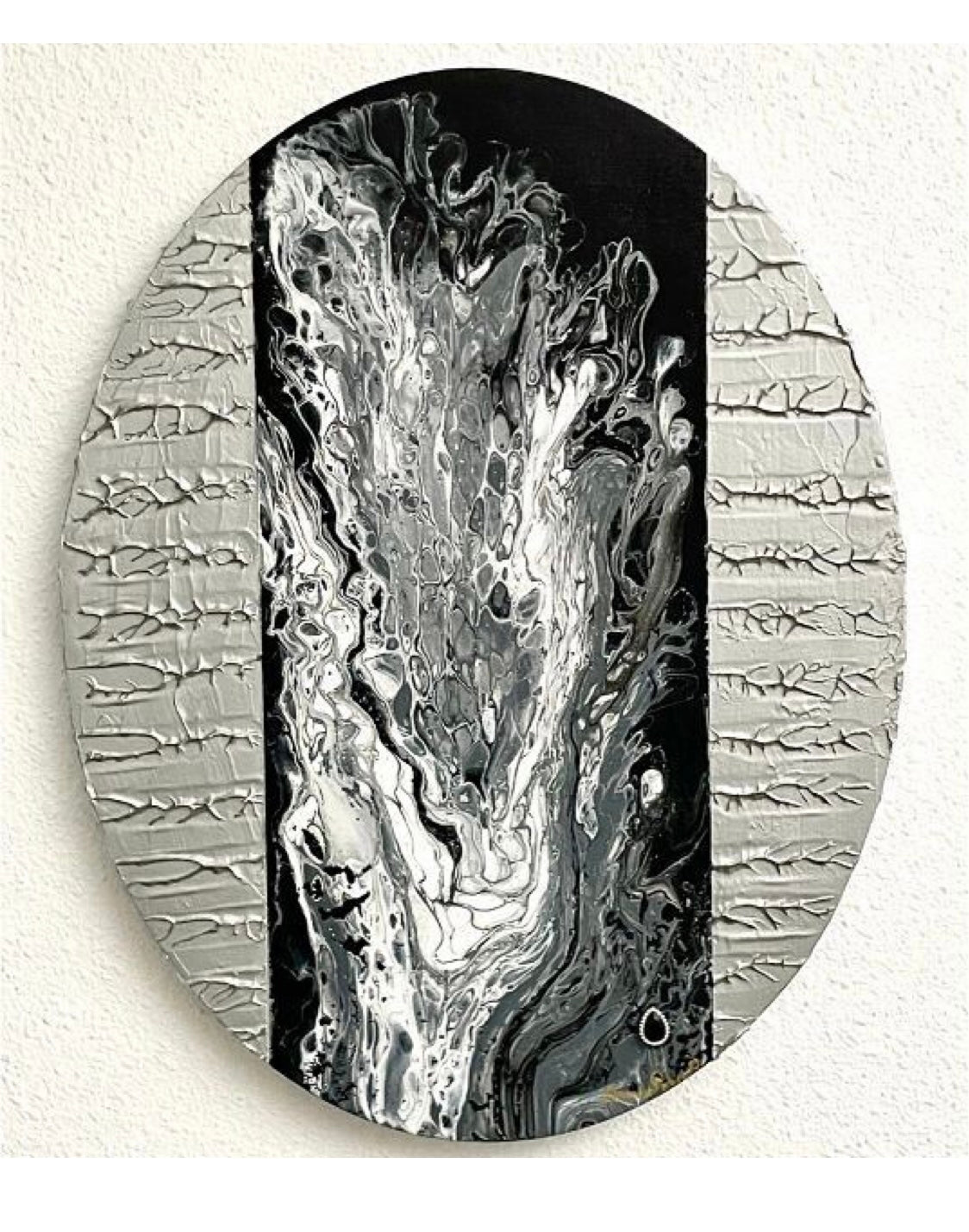 Acrylbild Lava Silber schwarz Pouring und Struktur